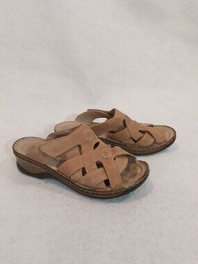 Josef Seibel Comfort Sandals 9-9.5 EU 40 Beige Leather Slip On Wedge Hook Loop.